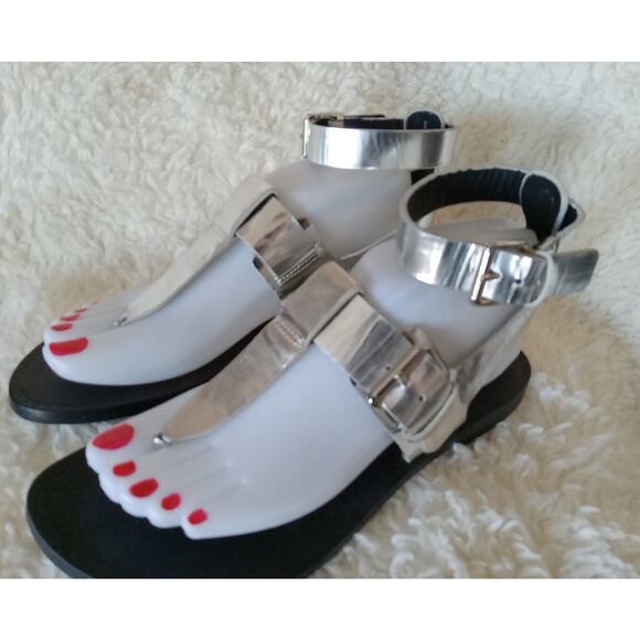 Belle Sigerson Morrison Sandal Strappy Slingback Thong Silver Leather Women 7.5 - Picture 5 of 11